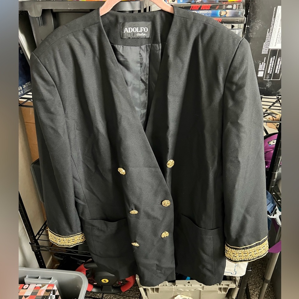 Adolfo Atelier Double Breasted Blazer Black Sz 3xl